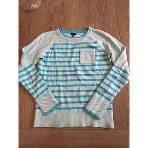 A21 Talbots Womens XS Blue Striped Crewneck Sweater Raglan Long Sleeve